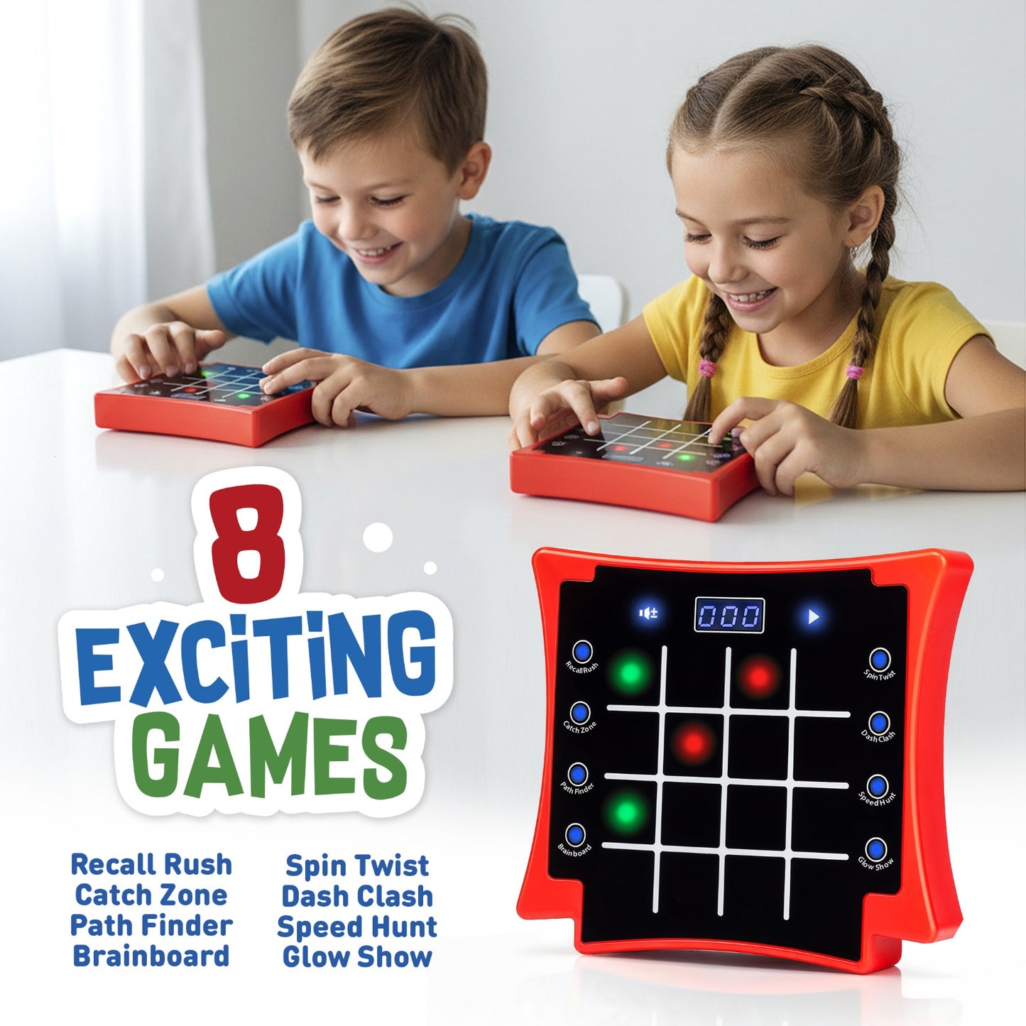 PlayRoute Kids Light-Up Memory Game Toy – 8-in-1 Handheld Electronic Toy for Ages 6–12 | Brain & Reaction Games | Travel Toy Gift for Boys & Girlss Training | Educational Travel Toy
