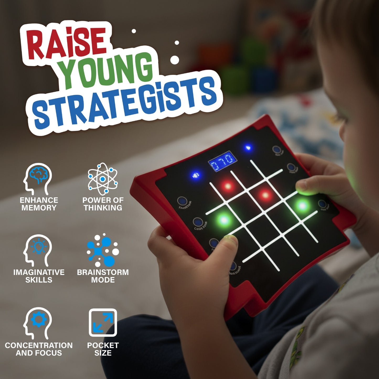PlayRoute Kids Light-Up Memory Game Toy – 8-in-1 Handheld Electronic Toy for Ages 6–12 | Brain & Reaction Games | Travel Toy Gift for Boys & Girlss Training | Educational Travel Toy