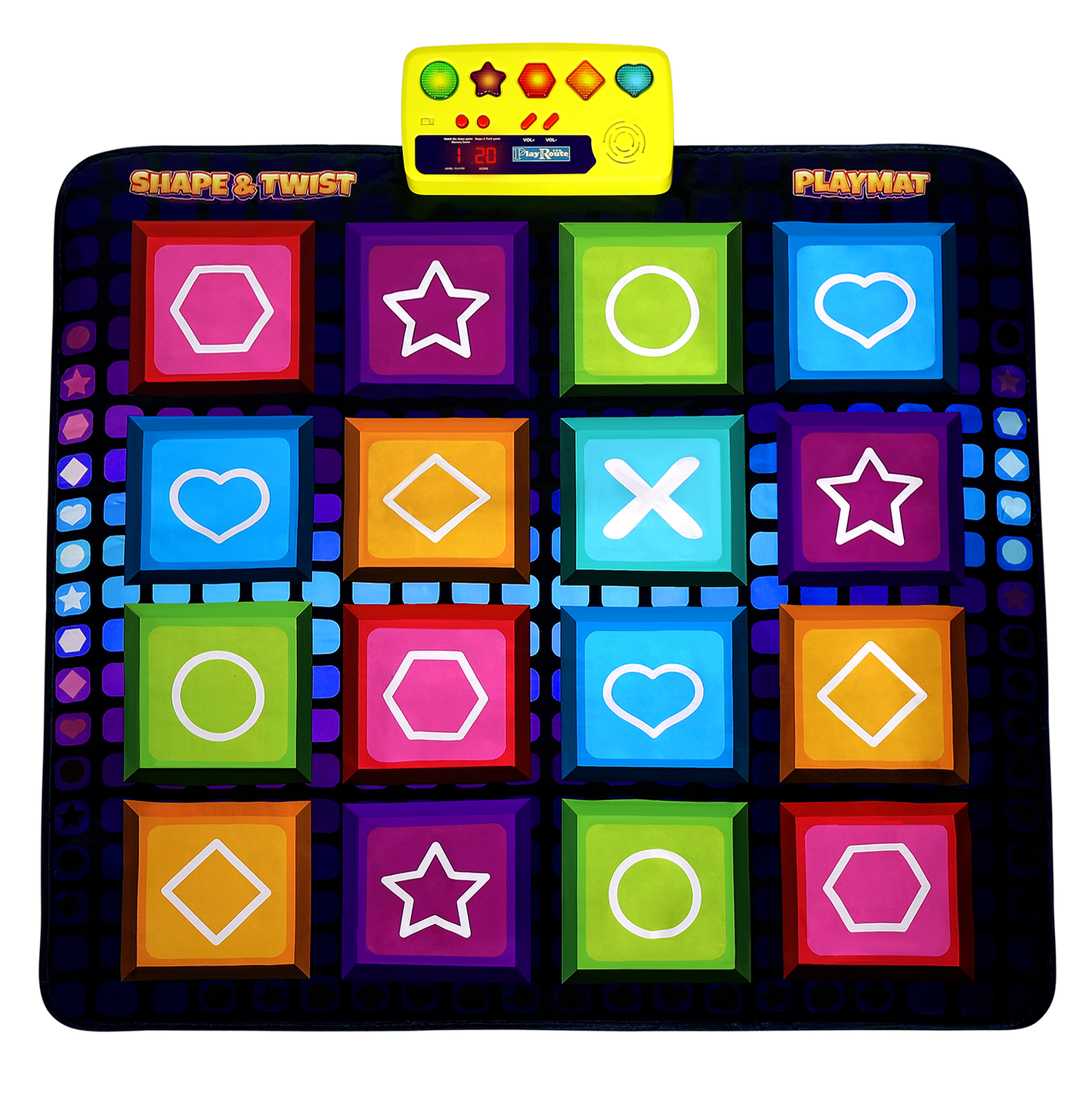 PlayRoute Shape & Twist Dance Mat | 3 Fun Educational Shape Games Dance Mat for Kids Ages 4-8 | Brain & Memory STEM Toy for Kids | Ideal Gift for Girls & Boys Ages 4 5 6 7 8 Years Old